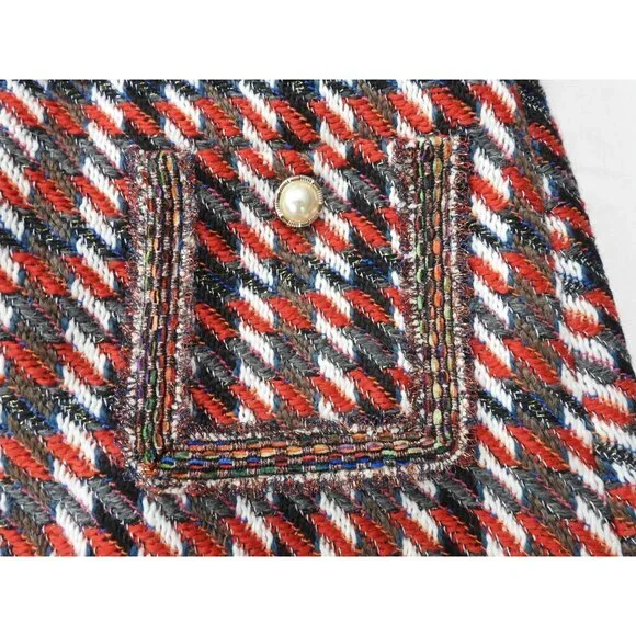 Classic Women's Tweed Skirt Sz XL Quilted Lined Belted Pearl Button Pockets Red - Picture 14 of 14